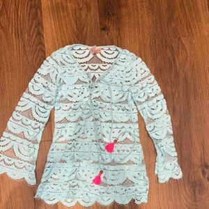 Pilyq Sky Blue Lace Swim Coverup with Pink Accents